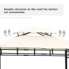 12Ft.Lx4.3Ft.W Iron Double Tiered Backyard Patio BBQ Grill Gazebo with Bar Counters, Beige