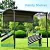 Outdoor 7Ft.Wx4.5Ft.L Iron Double Tiered Backyard Patio BBQ Grill Gazebo with Side Awning, Bar Counters and Hooks, Gray
