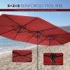 15 FT Outdoor Umbrella Double-Sided Patio Market Umbrella with Base;  Crank;  100% Polyester Canopy