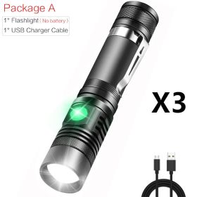 Portable Mini WT518 T6 1000Lumens 3 Modes Black Zoomable LED Flashlight Lighting Clicky Clip on Flashlights Torches Lightweight (Option: Black 3PCS)