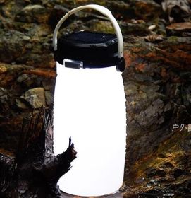Tanbaby Portable Solar Silicone Lantern Bottle Light USB Rechargeable LED Night Light Outdoor Waterproof Camping Hiking Lamp (Color: White)