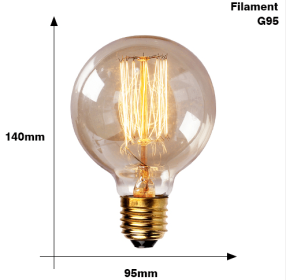 Edison Bulb E27 220V 40W ST64 A19 T45 G80 G95 G125 Incandescent filament bulb lighting Retro Edison Light Bulb (Option: G95 Filament)