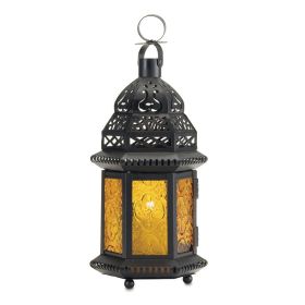 Metal candle holder wind lamp (Color: Yellow)