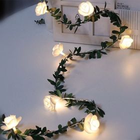 Rose Flower Vine String LED Lights Decoration Green Leaf Garland Battery USB Solar Powered Warm White Fairy Lights (Option: Green-6m 40 lights)
