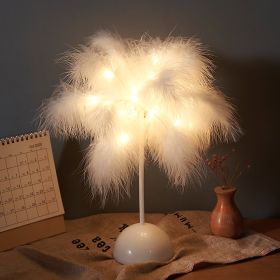 Feather Lamp Nordic Desk Lamp European-Style Bedroom Bedside Feather Table Lamp Night Light Table Lamp Decoration Modern (Option: White Battery)