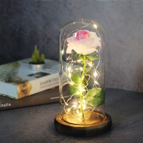 Mothers Day Wedding Favors Bridesmaid Gift Immortal Simulation Rose Glass Cover Luminous Led Ornament (Option: K)
