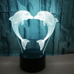 Boutique Customized Gift Box With Colorful 3D Dolphin Light 3D LightIllusionLight LED Light 3D Touch Small TableLamp (Option: Black background-Remote control touch switch)
