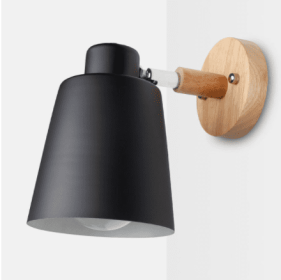 Bedside Wall Lamp Wooden Plug Switch Nordic Decorative Lamps (Option: Black-US)
