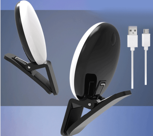 Mini Fill Light For Beauty Selfie Round Live Clip External LEDmini Small Q Mobile Phone Selfie Fill Light (Color: Black)