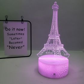 Eiffel Tower 3D Visual Slide Transparent Acrylic LED Seven Color Rechargeable Touch Table Lamp Children's Gift Light (Option: Whiteblack plastic base-Remote control)