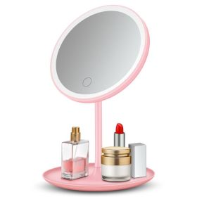 Hot-Selling Makeup Mirror Led Light Mirror Portable Three-Color Adjustable Vanity Mirror Desktop Beauty Dormitory Makeup Mirror With Light (Option: Pink-Tricolor usb-USB)