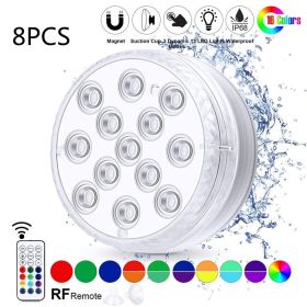 Led Beads Submersible Light Waterproof Underwater Lamp For Garden Swimming Pool Fountain Spa Party Bathroom Remote Control (Option: 8lights with remote control)