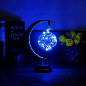 Led Moon Light Wrought Iron Ornament Light Star Shape Copper Wire Light Decorative Light USB Battery (Option: Blue-USB models-A Round ball)