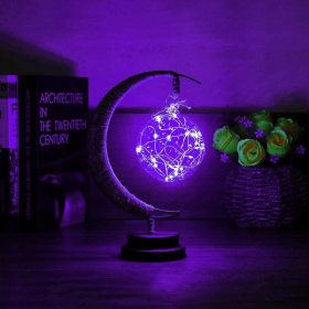 Led Moon Light Wrought Iron Ornament Light Star Shape Copper Wire Light Decorative Light USB Battery (Option: Purple-USB models-A Round ball)