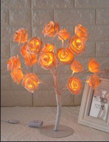 LED Tree Lamp Rose Small Tree Lamp Modeling Lamp Table Lamp (Option: White orange-USB)