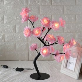 LED Tree Lamp Rose Small Tree Lamp Modeling Lamp Table Lamp (Option: Black pink-USB)