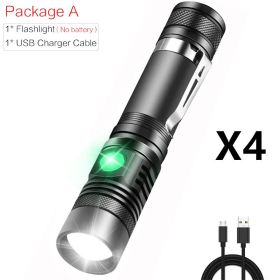 Portable Mini WT518 T6 1000Lumens 3 Modes Black Zoomable LED Flashlight Lighting Clicky Clip on Flashlights Torches Lightweight (Option: Black 4pcs)