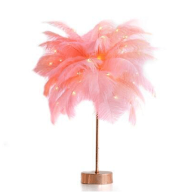 Feather Lamp Nordic Desk Lamp European-Style Bedroom Bedside Feather Table Lamp Night Light Table Lamp Decoration Modern (Option: Pink Flash USB)
