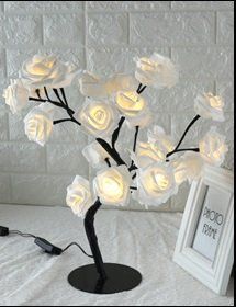 LED Tree Lamp Rose Small Tree Lamp Modeling Lamp Table Lamp (Option: Black white-USB)