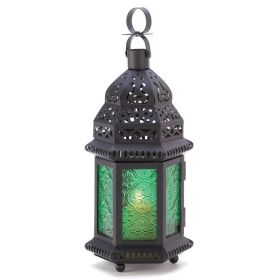Metal candle holder wind lamp (Color: Green)