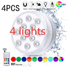 Led Beads Submersible Light Waterproof Underwater Lamp For Garden Swimming Pool Fountain Spa Party Bathroom Remote Control (Option: 4pcsremote control)