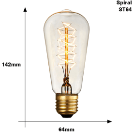 Edison Bulb E27 220V 40W ST64 A19 T45 G80 G95 G125 Incandescent filament bulb lighting Retro Edison Light Bulb (Option: ST64 Spiral)