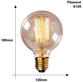 Edison Bulb E27 220V 40W ST64 A19 T45 G80 G95 G125 Incandescent filament bulb lighting Retro Edison Light Bulb (Option: G125 Filament)
