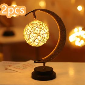Led Moon Light Wrought Iron Ornament Light Star Shape Copper Wire Light Decorative Light USB Battery (Option: Warm White-Battery models-Round ball 2PCS)