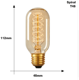 Edison Bulb E27 220V 40W ST64 A19 T45 G80 G95 G125 Incandescent filament bulb lighting Retro Edison Light Bulb (Option: T45 Spiral)