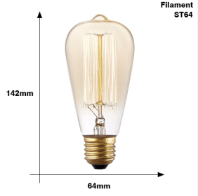 Edison Bulb E27 220V 40W ST64 A19 T45 G80 G95 G125 Incandescent filament bulb lighting Retro Edison Light Bulb (Option: ST64 Filament)