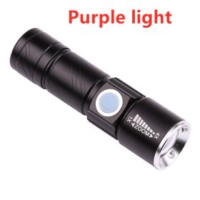 Rechargeable Mini Aluminum Flashlight (Option: Black Purple light-USB)
