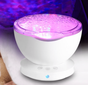 Ocean Wave Projector LED Night Light Remote Control TF Cards Music Player Speaker Aurora Projection (Option: White1)