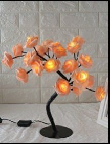 LED Tree Lamp Rose Small Tree Lamp Modeling Lamp Table Lamp (Option: Black orange-US)