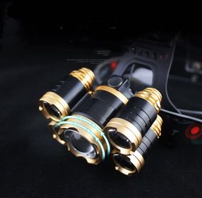 Led Golden Telescopic Focusing 5 lights Aircraft Headlight (Option: Black-USB)