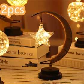 Led Moon Light Wrought Iron Ornament Light Star Shape Copper Wire Light Decorative Light USB Battery (Option: Warm White-USB models-Pentagonal 2PCS)