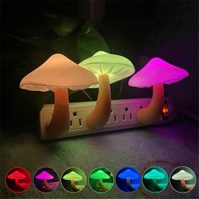 LED Night Light Mushroom Wall Socket Lamp EU US Plug Warm White Light-control Sensor Bedroom Light Home Decoration (Option: Mushroom-US-Colorful)