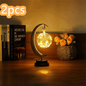 Led Moon Light Wrought Iron Ornament Light Star Shape Copper Wire Light Decorative Light USB Battery (Option: Warm White-USB models-A Round ball 2PCS)