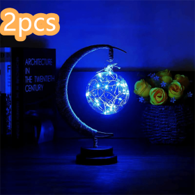 Led Moon Light Wrought Iron Ornament Light Star Shape Copper Wire Light Decorative Light USB Battery (Option: Blue-USB models-A Round ball 2PCS)