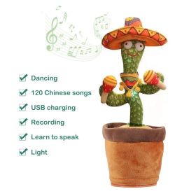 Dancing Talking Cactus Toy Mexican Style Dancing with Lighting Singing Cactus Recording and Repeat Your Words Plush Toy for Kids (Color: USB Chinese song)