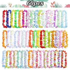 40-100pcs Hawaiian Party Artificial Flowers leis Garland Necklace Headband Garlands Beach Tropical Party Supplies Wedding Decor (Color: Set D-60pcs)