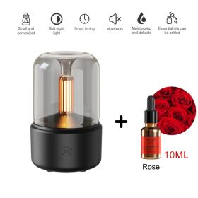 120ML Candlelight Aroma Diffuser Air Humidifier Romantic Light Portable Essential Oils Diffuser Mist Maker Fogger Purifier Home (Color: Black - rose)