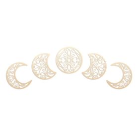 5Pcs 3D Moon Phases Wall Hanging Decor Natural Design Moon Cycle Variation Wooden Bedroom Stickers Home Bedroom Wall Decor Craft (Color: Wood Color)