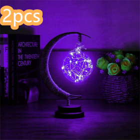 Led Moon Light Wrought Iron Ornament Light Star Shape Copper Wire Light Decorative Light USB Battery (Option: Purple-USB models-A Round ball 2PCS)