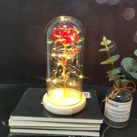 Mothers Day Wedding Favors Bridesmaid Gift Immortal Simulation Rose Glass Cover Luminous Led Ornament (Option: N)
